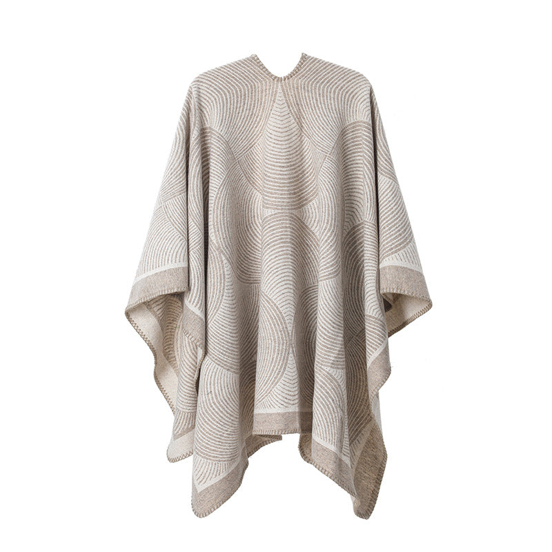 Geometric Print Knit Poncho