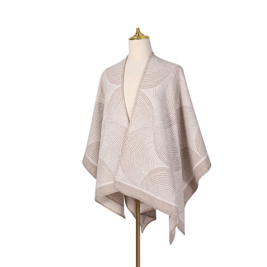 Geometric Print Knit Poncho