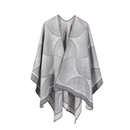 Geometric Print Knit Poncho