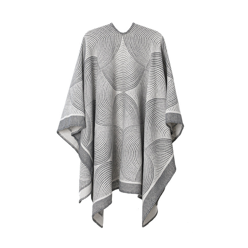 Geometric Print Knit Poncho