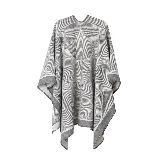 Geometric Print Knit Poncho