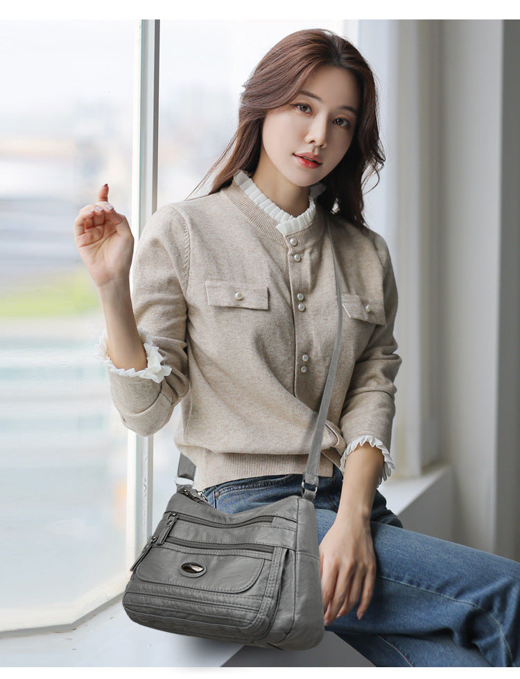 Soft Washed Crossbody Bag with Multi-Pocket Casual