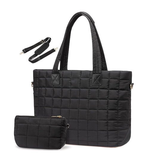 Lightweight Quilted Tote Bag with Clutch & Luggage Strap