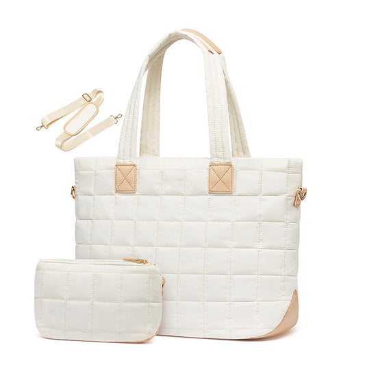 Lightweight Quilted Tote Bag with Clutch & Luggage Strap