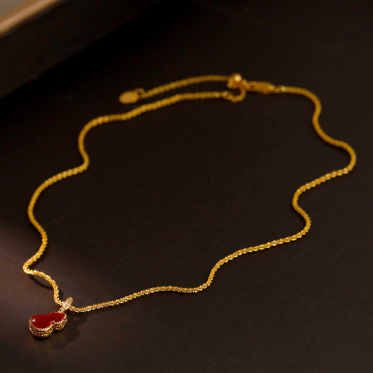 Gourd Pendant Necklace with Adjustable Textured Chain