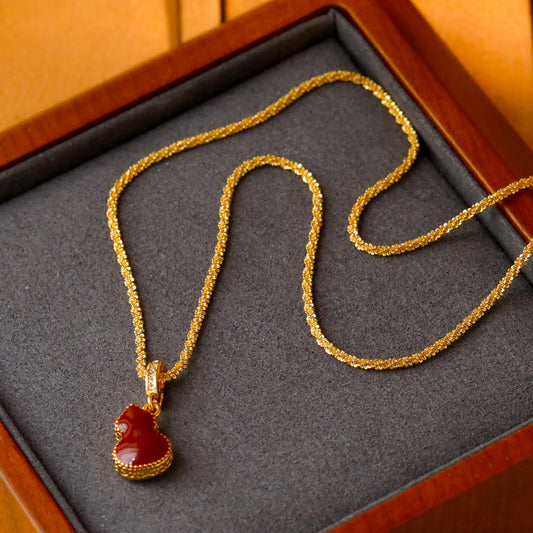 Gourd Pendant Necklace with Adjustable Textured Chain