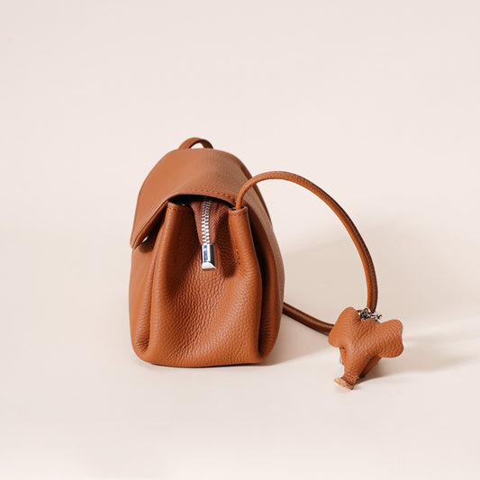 Leather Flap Crossbody Bag with Elephant Charm