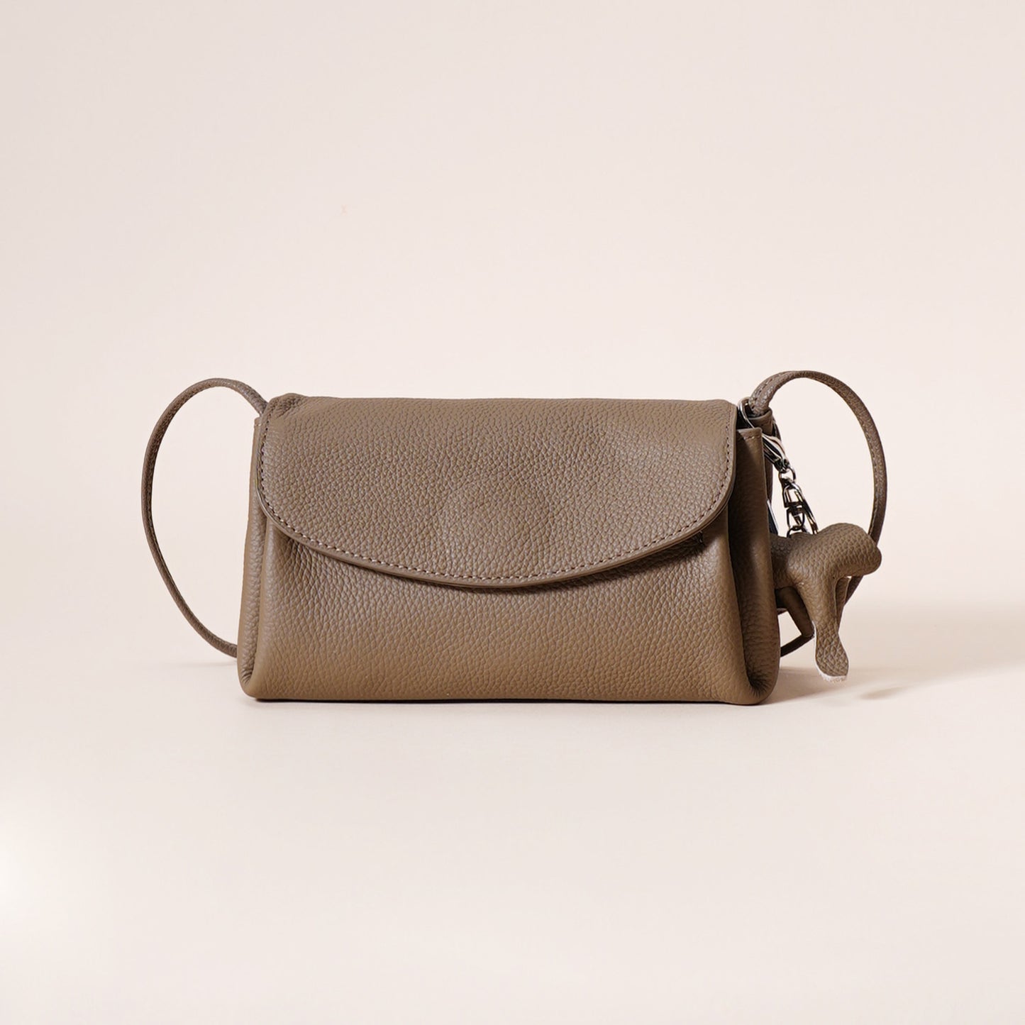 Leather Flap Crossbody Bag with Elephant Charm