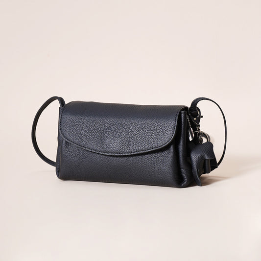 Leather Flap Crossbody Bag with Elephant Charm