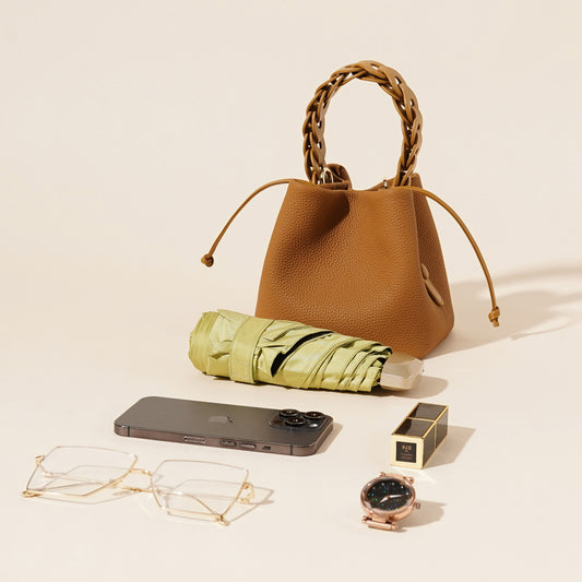 Leather Mini Bucket Bag with Braided Handle