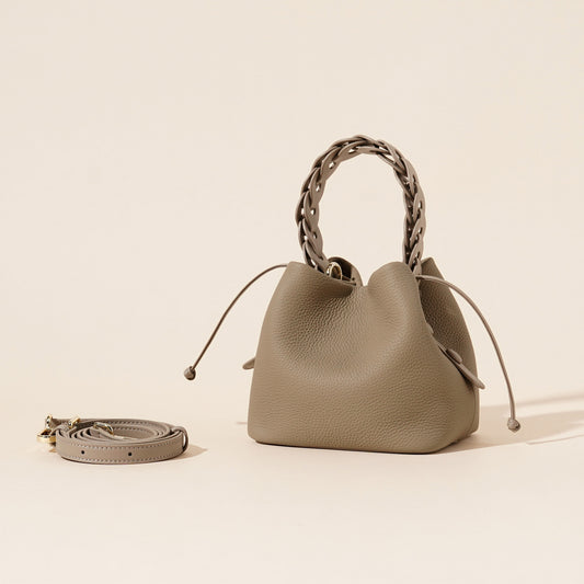 Leather Mini Bucket Bag with Braided Handle