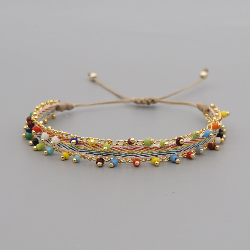 Handmade Woven Friendship Band with Gold-Plated Chain