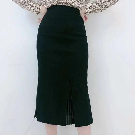 Mid-Length Woolen Split Pleated Skirt 