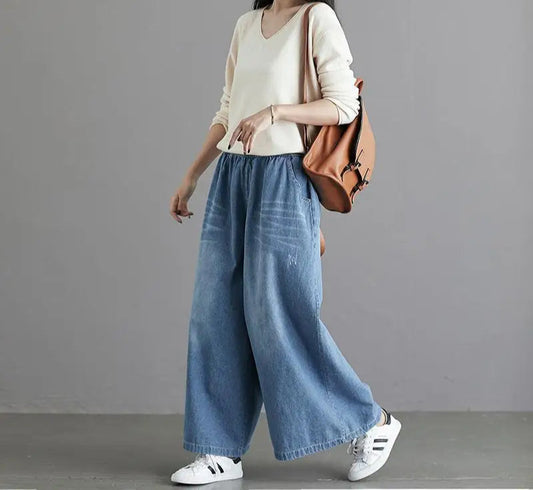 Loose Jeans Women 2025 Y2K New Casual Streetwear Denim Pants Wide-Leg Street Style Vintage High Waist Pockets Jean Femme