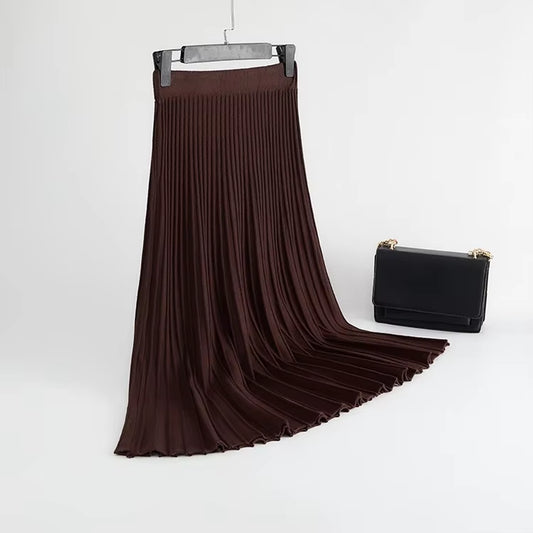 Women'S Autumn Draped Rib Pleated Long Knitted Skirt Elegant Winter Wool Blend A-Line Long Knit Skirt Elastic Waist