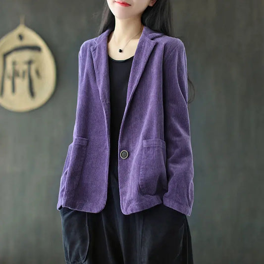 Blazers Women Corduroy Daily Popular Oversized Notched Vintage Pure Harajuku Simple Stylish Autumn All-Match Retro Ins College
