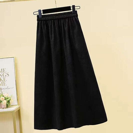 Women'S Corduroy Midi Skirt Loose Oversized A-Line Elastic Waist Thick Autumn Winter Lady Skirt Fashionable Female Clothing