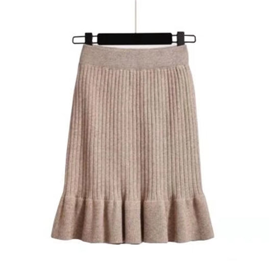 Women Skirt Knitted High Waist Pleated Lady Skirts Solid Elastic Mermaid Knitting Ribbed Autumn Winter Female Bottoms Two Types