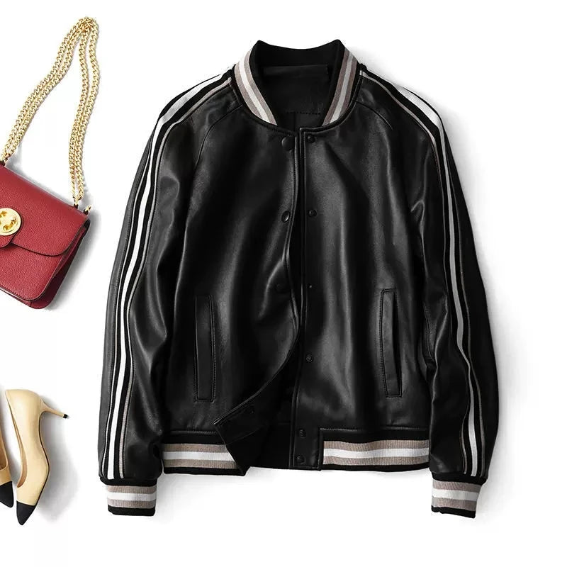 Short Sheepskin Cropped Jacket, Genuine Leather 