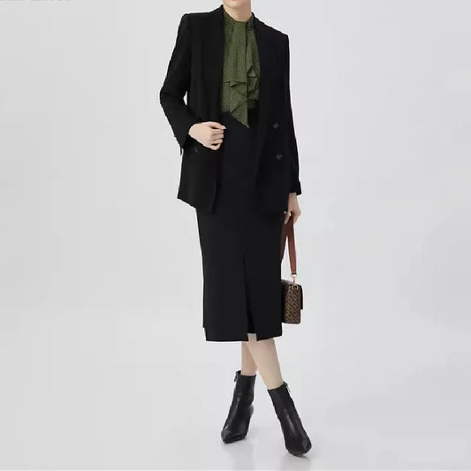 Mid-Length Woolen Split Pleated Skirt 