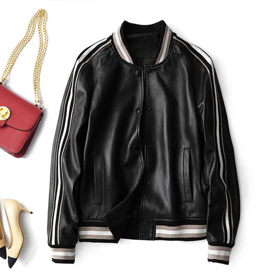 Short Sheepskin Cropped Jacket, Genuine Leather 