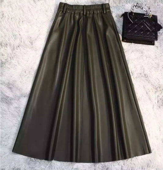 PU Leather Skirt Women Belt with Sashes Slim High Waist A-Line Elegant High Quality Causal Wild 2024 New Autumn HC004