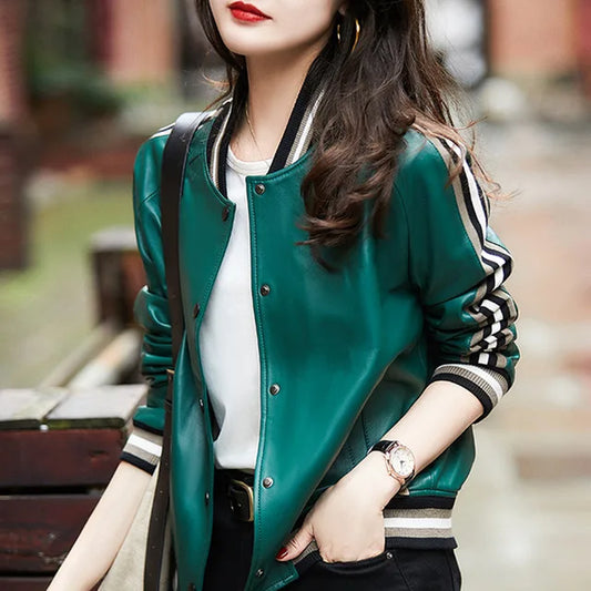 Short Sheepskin Cropped Jacket, Genuine Leather 