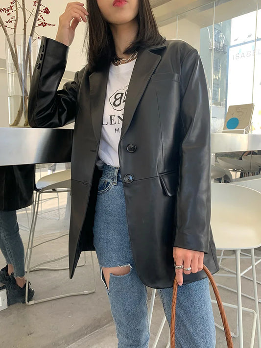  Long Oversize Sheepskin Genuine Leather Coat