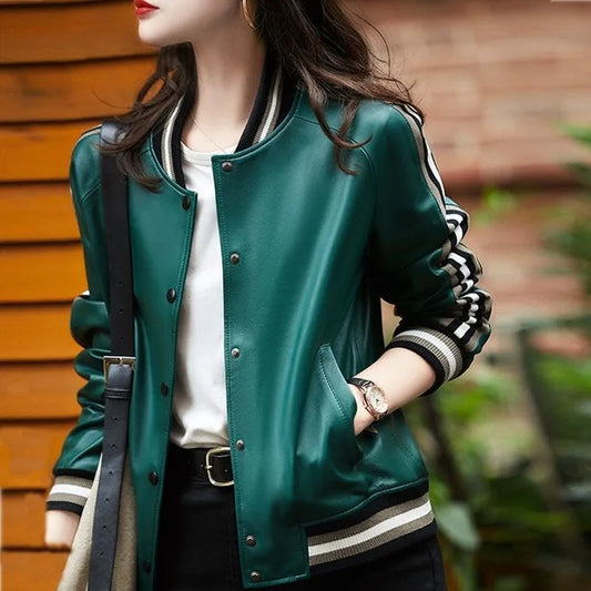 Short Sheepskin Cropped Jacket, Genuine Leather 
