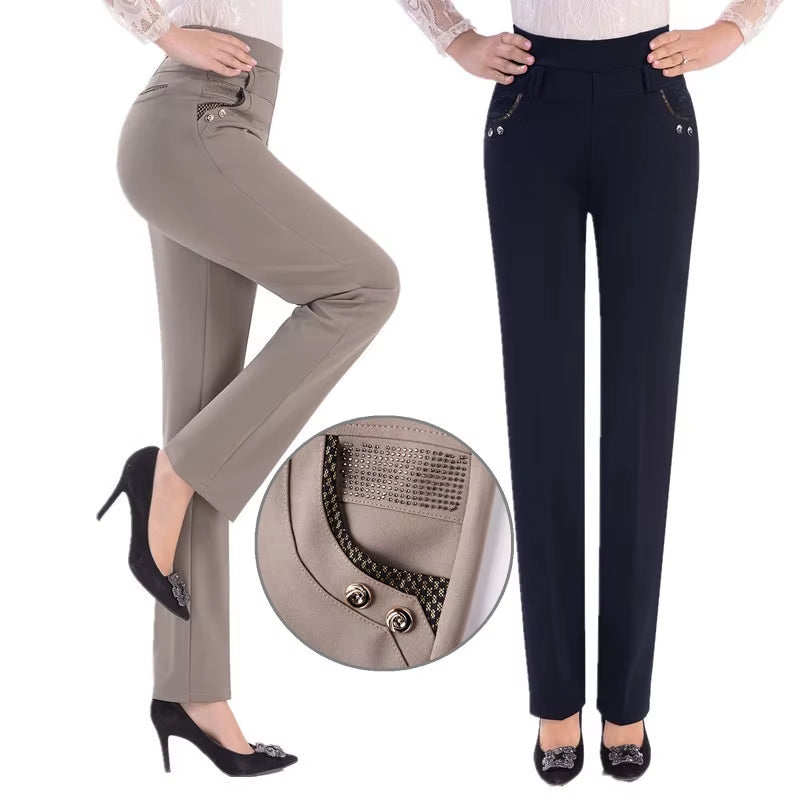 2024 New Spring Autumn Women Pants Slim Elastic High Waist Straight Pants Stretch Female Trousers Pantalones P170