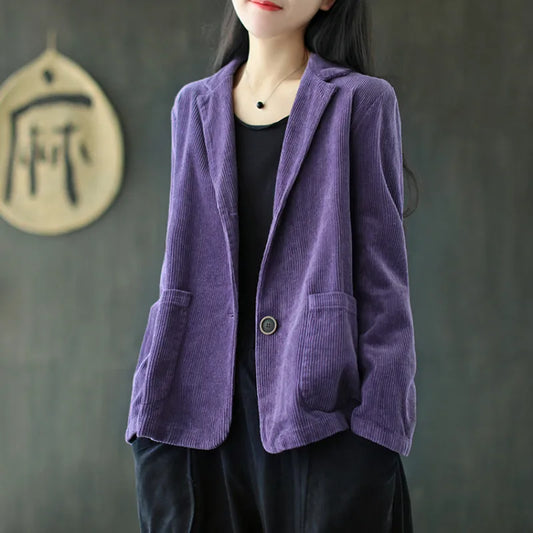 Blazers Women Corduroy Daily Popular Oversized Notched Vintage Pure Harajuku Simple Stylish Autumn All-Match Retro Ins College