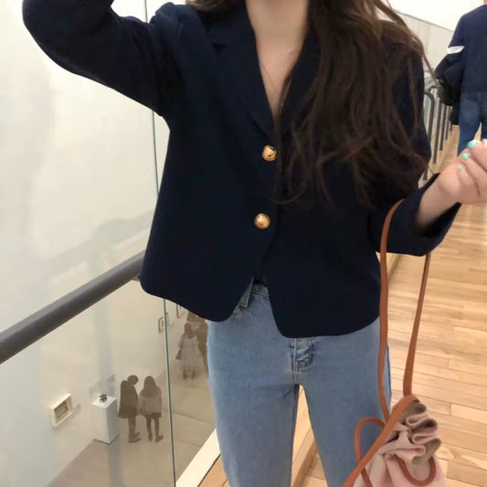 2021 Korea Women Autumn Cotton Blazers Brief Jackets Coat Single Breasted Blazer Feminina Chaqueta Mujer Outer Wear Veste Femme