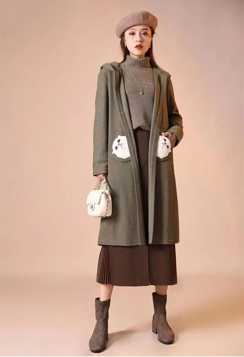 Mid-Length Woolen Split Pleated Skirt 