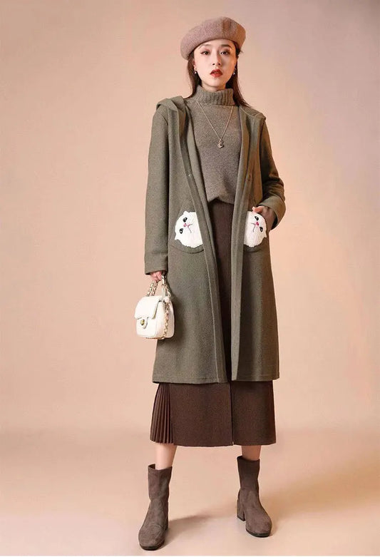 Mid-Length Woolen Split Pleated Skirt 